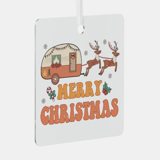 Camping Vrolijke Kerstmis Rendier Typografie Metalen Ornament (Voorkant Rechts)