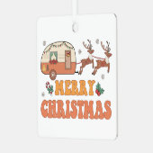 Camping Vrolijke Kerstmis Rendier Typografie Metalen Ornament (Voorkant links)