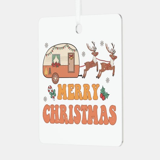 Camping Vrolijke Kerstmis Rendier Typografie Metalen Ornament (Voorkant links)