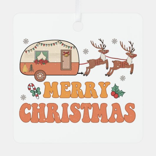 Camping Vrolijke Kerstmis Rendier Typografie Metalen Ornament (Voorkant)