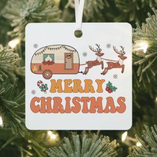 Camping Vrolijke Kerstmis Rendier Typografie Metalen Ornament