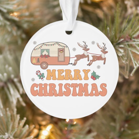 Camping Vrolijke Kerstmis Rendier Typografie Ornament (Boom)