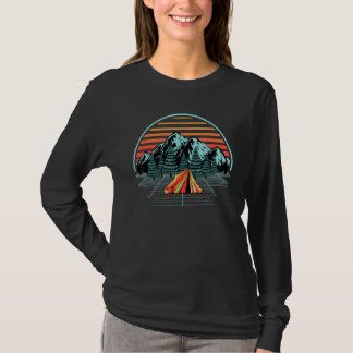 Camping Wandelaar Retro Synthwave Wandelende Tent  T-shirt