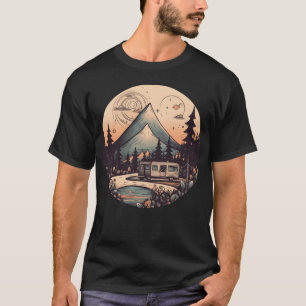 camping wandelen zonsondergang Retro Moderne Stijl T-shirt
