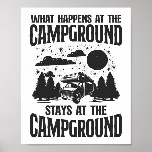 Camping wat er gebeurt op de kampeerterreinen op poster (Voorkant)