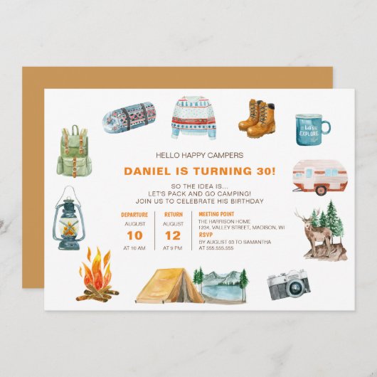 Camping Waterverf Pictogrammen buitenshuis, zaterd Kaart (Voorkant / Achterkant)