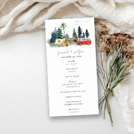 Camping Waterverf Pine Forest Wedding Programme Bedankkaart