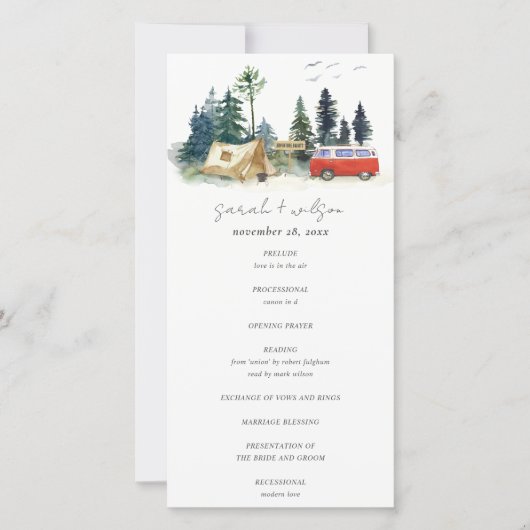 Camping Waterverf Pine Forest Wedding Programme Bedankkaart (Voorkant)