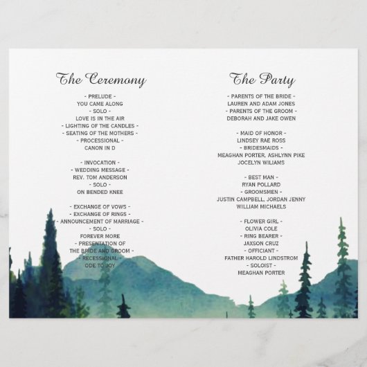Camping Wedding Folded Wedding Program (Achterkant)