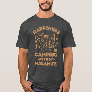 Camping with malamute retro t-shirt