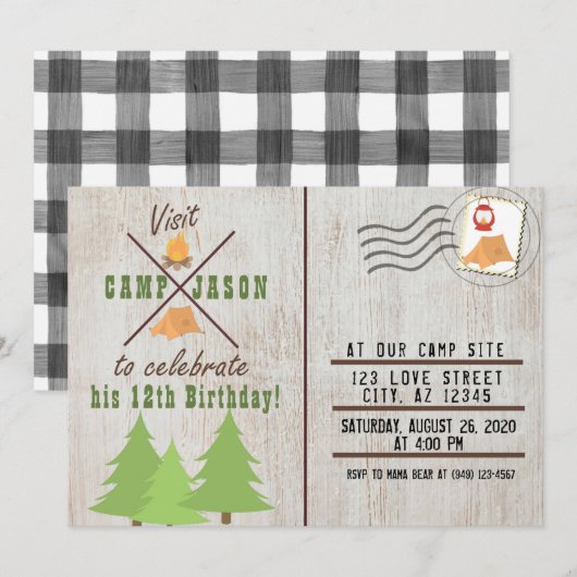 Camping Wood Flannel Pset Post Kaart Birthday (Voorkant / Achterkant)