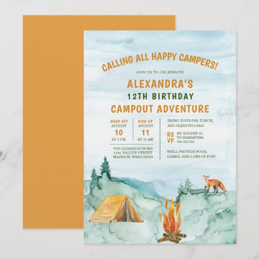 Camping Woodland Adventure Tent Campout Birthday Kaart (Voorkant / Achterkant)