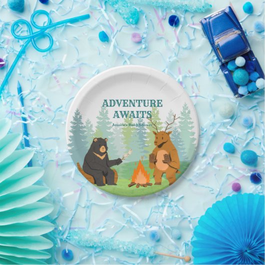 Camping Woodland Animals Baby shower Papieren Bordje (Feest)