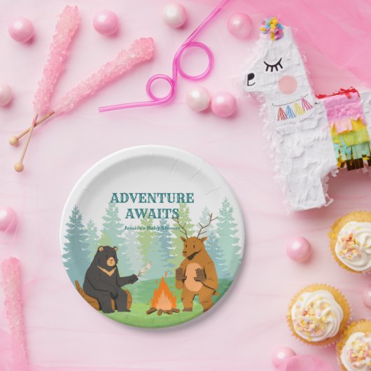 Camping Woodland Animals Baby shower Papieren Bordje (Feest)