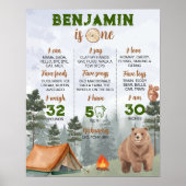 Camping Woodland Eerste Verjaardag Mijlpaal teken Poster (Voorkant)