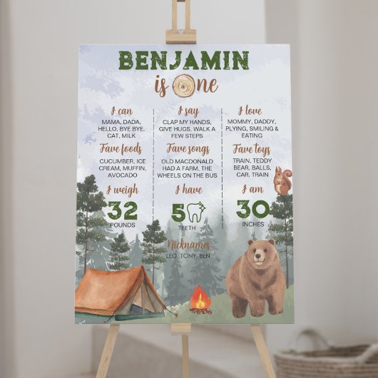 Camping Woodland Eerste Verjaardag Mijlpaal teken Poster