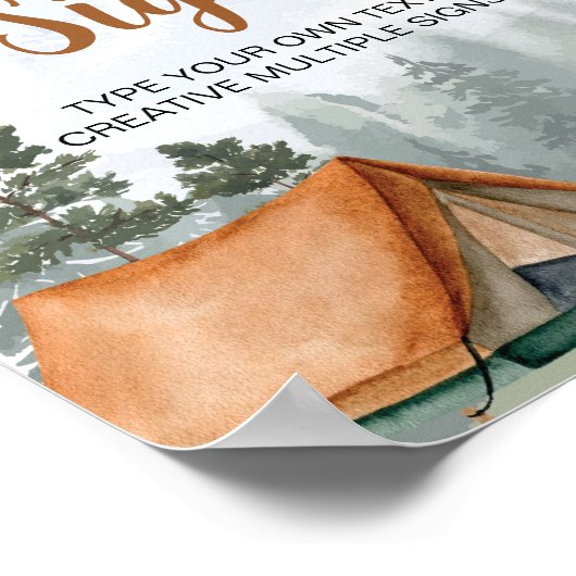Camping Woodland Forest Aangepaste Tafel Teken Poster (Hoek)