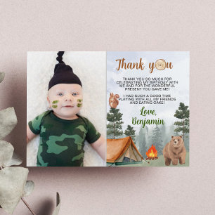 Camping Woodland verjaardagsfeestje bedankje Bedankkaart