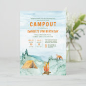Camping Woodland Waterverf Tent Campout Birthday Kaart (Staand voorkant)