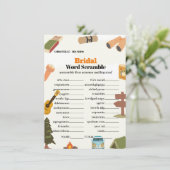 Camping woord scramble vrijgezellenfeest spel kaar kaart (Staand voorkant)