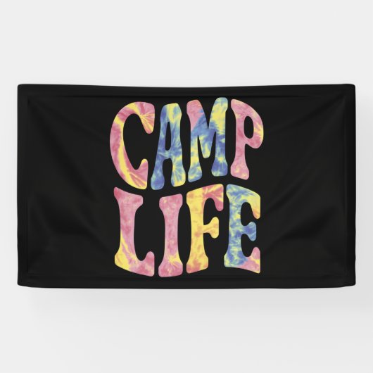 Camping Zomer Meisjes Kampeer Leven Tie-Dye Retro Spandoek (Horizontaal)