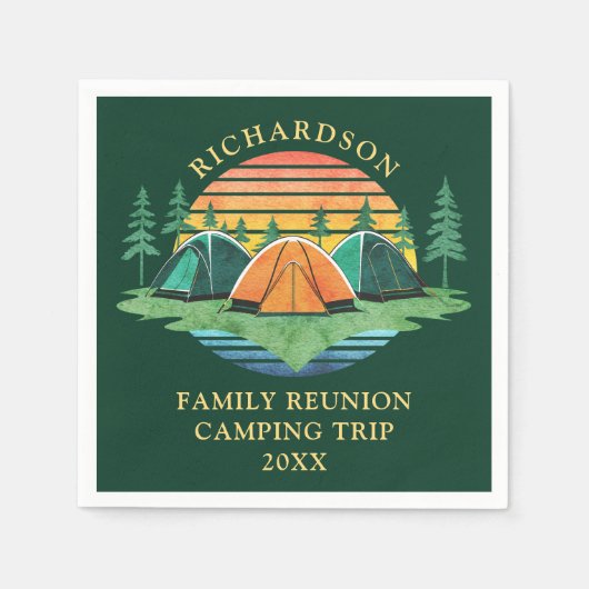 Camping  Zonsondergang Groen Aangepaste Familie Re Servet (Voorkant)