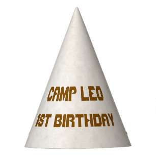 Campingthema 1e verjaardag kegel feesthoed feesthoedjes