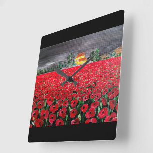 Campo de Amapolas Schilderij door Alfred Fox Vierkante Klok