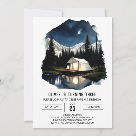 Campout in de bergen Verjaardagsuitnodiging Kaart (Voorkant)