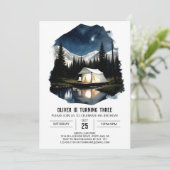 Campout in de bergen Verjaardagsuitnodiging Kaart (Staand voorkant)