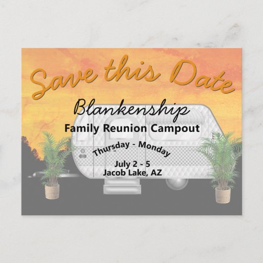 Campout Party Reunion Save The Date Sjabloon (Voorkant)