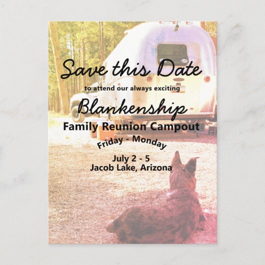 Campout reünie viering Save the Date Sjabloon (Voorkant)