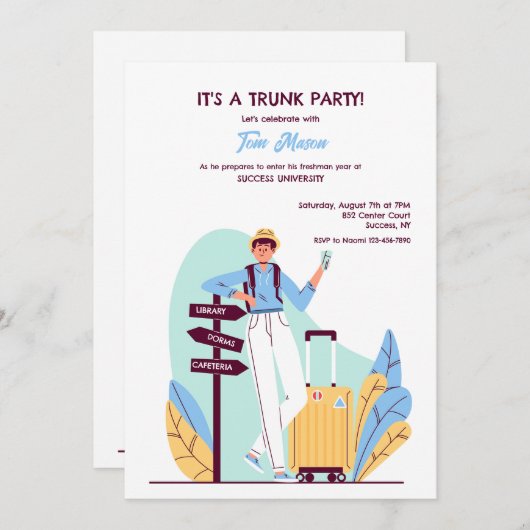 Campus Arrival Trunk Party Uitnodiging (Voorkant / Achterkant)