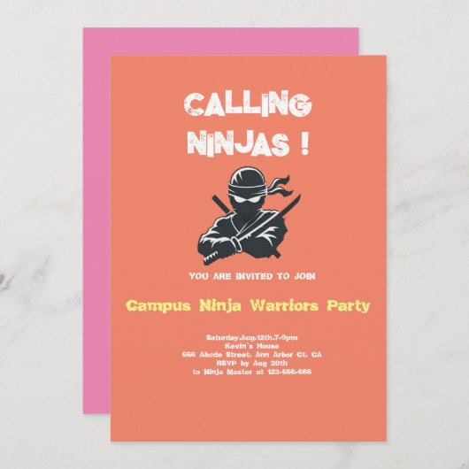 Campus Ninja | uitnodigingskaart voor broederschap Save The Date (Voorkant / Achterkant)