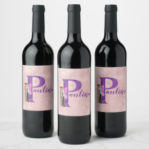 Campy Paars Shimmer Illustrated Letter P Wijn Etiket