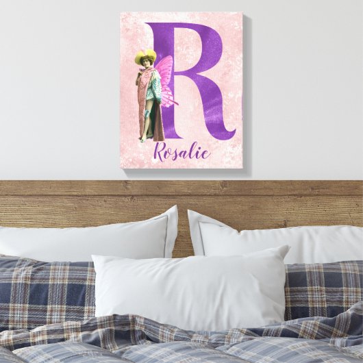 Campy Paars Shimmer Illustrated Letter R Canvas Afdruk (Insitu (Slaapkamer))