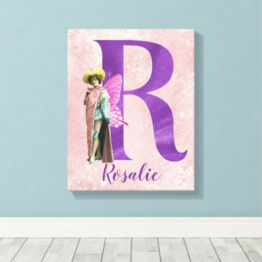 Campy Paars Shimmer Illustrated Letter R Canvas Afdruk (Insitu (Houten vloer))