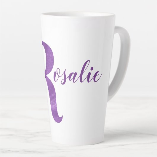 Campy Paars Shimmer Illustrated Letter R Latte Mok (Rechterhoek)