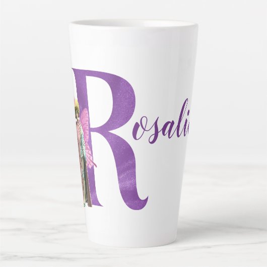 Campy Paars Shimmer Illustrated Letter R Latte Mok (Voorkant)