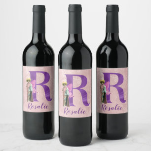 Campy Paars Shimmer Illustrated Letter R Wijn Etiket