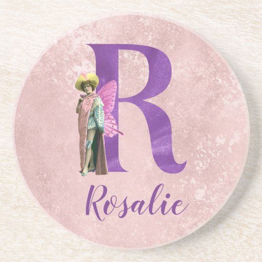 Campy Paars Shimmer Illustrated Letter R Zandsteen Onderzetter (Voorkant)