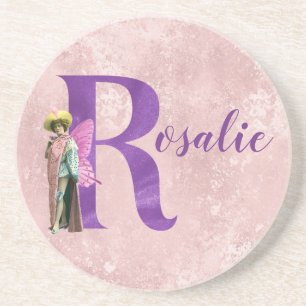 Campy Paars Shimmer Illustrated Letter R Zandsteen Onderzetter