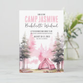 Campy Roze Camping Meisjesuitje Kaart (Staand voorkant)