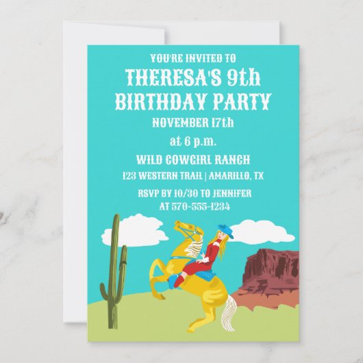 Campy Western cowgirl op paard aangepaste verjaard Kaart (Voorkant)