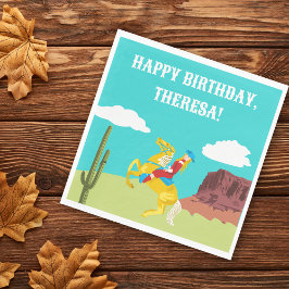 Campy Western cowgirl op paard aangepaste verjaard Servet