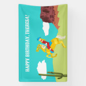 Campy Western cowgirl op paard aangepaste verjaard Spandoek (Verticaal)
