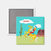 Campy Western cowgirl op paard gepersonaliseerd Magneet (Voorkant / Achterkant)