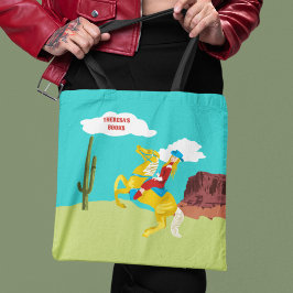 Campy Western cowgirl op paard gepersonaliseerd Tote Bag
