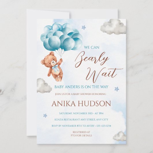 Can Bearly Wait Baby Shower Invitation Kaart (Voorkant)