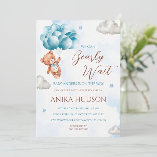Can Bearly Wait Baby Shower Invitation Kaart (Staand voorkant)